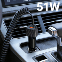 Chargeur de voiture OEM 51W avec câble spiralé de 1,8 m, double port, type C, chargeur de voiture QC3.0, chargeur USB pour voiture