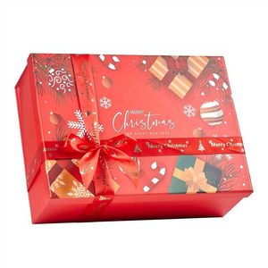Boîte cadeau de Noël avec couvercle, ruban, boîte en carton rigide pliable, emballage de Noël pour cadeaux et artisanat - Product Image 1