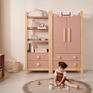 Boori setelan lemari pakaian anak portabel, lemari pakaian kayu 2 pintu, desain lemari pakaian anak kamar tidur bayi dengan 2 laci - Product Image 3