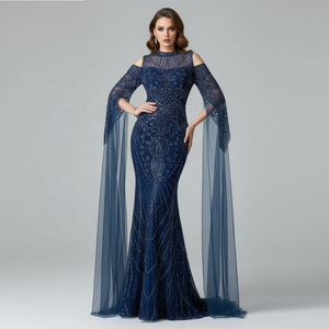 green emerald velvet dress Zapaka Women Queen Anne Dusty Blue Mother of The Bride Dress Lace Appliqued A Line Long Sleeves Wedding Guest Dress, Grey Blue / US24W main image 1
