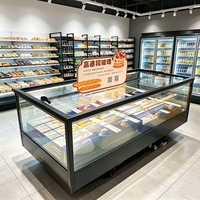 Congélateur îlot entièrement transparent en acier galvanisé, directement de l'usine, avec éclairage LED et étagères réglables pour les magasins de proximité