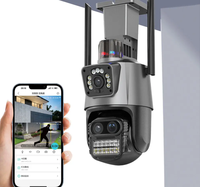 Icsee kamera dasbor tiga lensa 9MP, kamera luar ruangan 4K wifi penglihatan malam warna-warni Kamera CCTV PTZ 360 AI zoom 8X