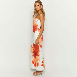 2024 été fleur imprimer sans bretelles vacances plage <span class=keywords><strong>robe</strong></span> femmes Sexy mince <span class=keywords><strong>dos</strong></span> <span class=keywords><strong>nu</strong></span> longue <span class=keywords><strong>robe</strong></span> blanche pas cher en gros logo personnalisé - Product Image 6