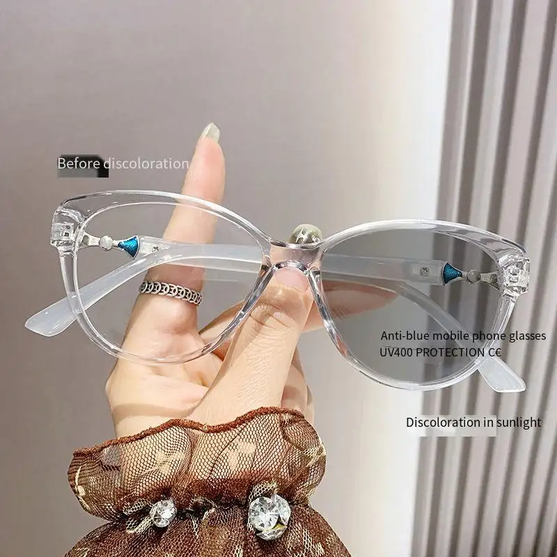 Kacamata bingkai PC uniseks, lensa mata optik anti sinar biru chroromik mode baru 2023