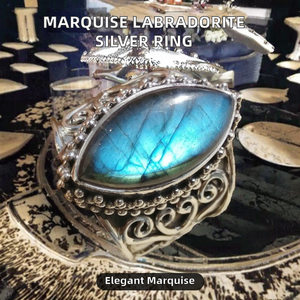 925 <b>Sterling</b> <b>Silver</b> Labradorite Marquise Cut Gemstone Ring Classic Women's <b>Wedding</b> Anniversary Birthstone Gift Wide <b>Band</b> Ring - Product Image 2