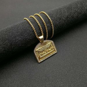 yunnique Hip Hop <b>Titanium</b> Steel Gold Plated Diamond Pendant Necklace Men's Rectangle Pave Setting Gift Jewelry - Product Image 4