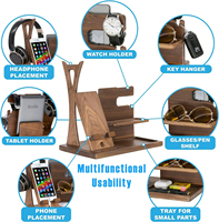 Station d'accueil de téléphone en bois table de chevet organisateur de bureau fait main avec support de casque support de téléphone rotatif