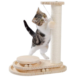 Planche à gratter pour chat en bois massif, 1 niveau, couleur naturelle, résistante à l'usure, jouet pour chat pour l'auto-entretenissement - Product Image 3