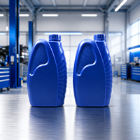Bouteille d'huile moteur en plastique HDPE bleue de 1L avec poignée intégrée, grip antidérapant côtelé, bouchon à vis, conteneur d'huile moteur, huile lubrifiante