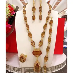 Anel de brincos com pedra preciosa de sultanit, joias com colar e anel twomen, conjuntos de joias de pingente de dubai