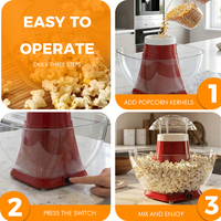 Appareil à popcorn à air chaud sans huile 1040W avec cuillère à beurre, 27,1x27,1x27,6cm
