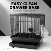 Cage de présentation élégante en fil métallique noir massif pour petits oiseaux, idéale pour les expositions et les courts trajets