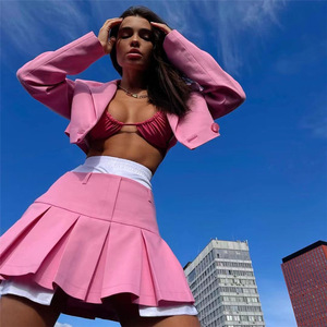 2 uds. Conjunto de falda de <span class=keywords><strong>tenis</strong></span> para <span class=keywords><strong>mujer</strong></span>, chaqueta recortada a la moda, minifalda plisada, traje de otoño 2022, ropa de <span class=keywords><strong>mujer</strong></span>, trajes para <span class=keywords><strong>mujer</strong></span> - Product Image 6