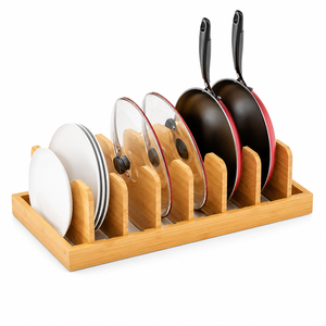 <span class=keywords><strong>Organisateur</strong></span> de couvercles de casseroles et de planches à découper en bambou naturel, portable, résistant à la rouille, pour tiroirs et armoires - Product Image 1