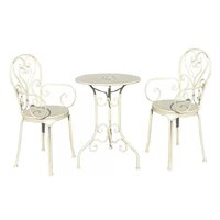 Ensemble table et chaises de jardin rustiques en fer forgé, style campagne française, blanc et vert, table ronde et chaises pour jardin, cour, balcon, salon