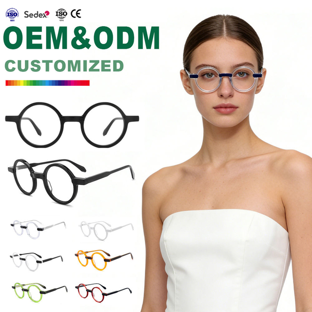 Wholesale Vintage European American Style Acetate Eyeglass Frames Large Size Non-Prescription Round Optical Glasses
