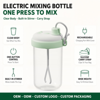 Bouteille mélangeuse automatique 350-400ml, tasse de mélange de protéines électrique, rechargeable par USB, type-C, anti-fuite, bouteille de fitness bleu-vert