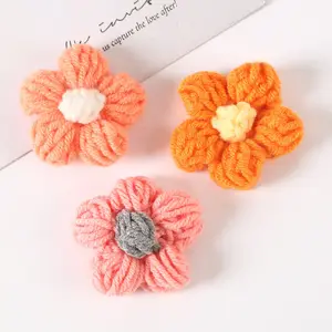 Colorido Handmade Algodão Crochet Flores, Colcha Scrapbooking Diy 3d Artesanato Tecido De Malha Flor Applique Roupas Decoração