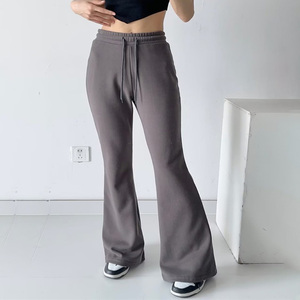 <strong>Women</strong> Drawstring High Waisted Baggy Pants Grey Athletic <strong>Trousers</strong> Wide Leg Flared Sweatpants - Product Image 5