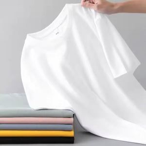 T-shirt d'été pour homme en coton tricoté 100 %, manches courtes, coupe classique, 180 g/m², respirant, séchage rapide, imprimé personnalisé, blanc, design vierge - Product Image 4