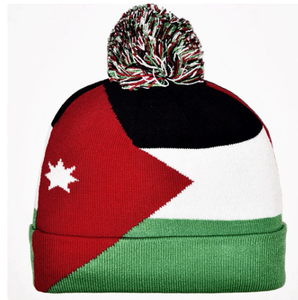 Bonnet tricoté drapeau Jordanien pour femmes et hommes, bonnet à pompon doux et extensible, chaud pour l'hiver, personnalisable, vente en gros, pas cher - Product Image 1