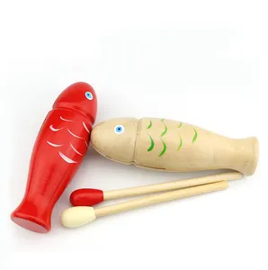 Wooden fish shaped Guiro percussion instrument with scraper kindergarten early education wooden Guiro