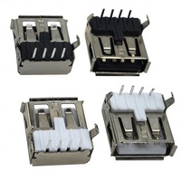 Connecteur USB 2.0 Mini-USB à angle droit DIP 4 broches avec couvercle à bride femelle pour montage sur circuit imprimé, noir/blanc, en PBT et laiton C2680, en acier nickelé