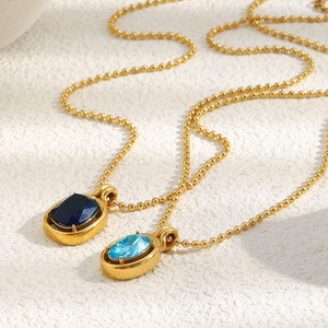 Collana con Ciondolo in Acciaio Inossidabile 316L Placcato <span class=keywords><strong>Oro</strong></span> 18K con Zirconi <span class=keywords><strong>Blu</strong></span>, Catena a Sfera Impermeabile, Gioielli per Donne - Product Image 6