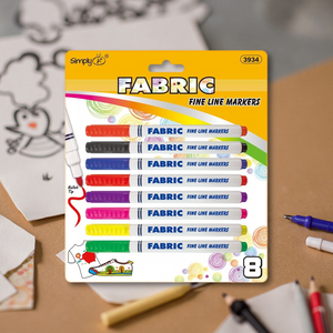 Ensemble de 8 couleurs Simplement 3934 marqueurs de lignes fines en tissu PLA Stylos textiles à encre permanente certifiés ASTM Papier moyen pour vêtements/toile - Product Image 1