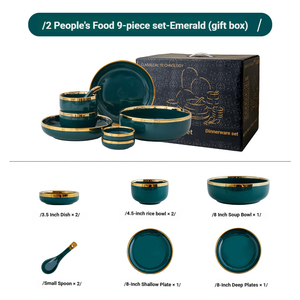 Coffret Cadeau <span class=keywords><strong>de</strong></span> Vaisselle en Céramique Vert Émeraude, Bordure Dorée Luxueuse, Réutilisable pour les Fêtes Familiales, les Réceptions et les Mariages - Product Image 4