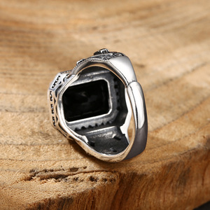 Grosir S925 perak cincin terbuka <span class=keywords><strong>Retro</strong></span> trendi Thai perak hitam batu akik ukiran pria wanita cincin perhiasan pribadi - Product Image 4