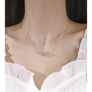 Hetian Jade Necklace Simple Lucky Bead Design Gold Chain For Women Everyday Wear - Product Image 1