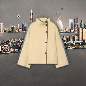 Giacca Casual da Donna in Pelliccia di Coniglio con Collo Alto, Maniche Lunghe, Traspirante, Antirughe, Vestibilità Ampia, Monopetto per l'Autunno - Product Image 2