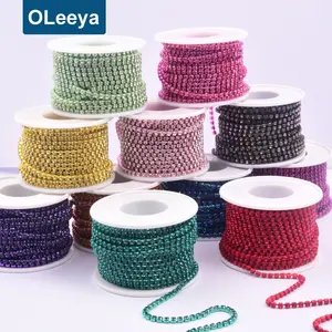 Oleeya Wholesale 10yards Colorful Rhinestones Chain Same Color Bottom and Stones Glass Rhinestones Trimming Crystal Cup Chain