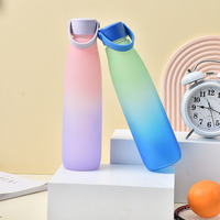 Bouteille d'eau en plastique dépoli à dégradé de couleurs avec poignée portable, sans BPA, anti-fuite, pour le sport et les voyages en extérieur