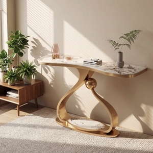 Table <span class=keywords><strong>console</strong></span> moderne en marbre doré pour hôtel, salle à manger, salon, couloir étroit, mobilier de luxe pour la maison - Product Image 3