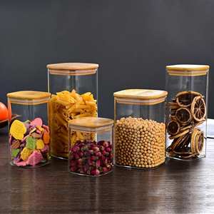 Frasco de Almacenamiento Cuadrado de <span class=keywords><strong>Vidrio</strong></span> Borosilicato con Tapa de Madera de Bambú, Recipientes Herméticos para Alimentos - Product Image 3