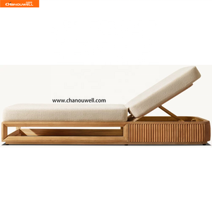 Conjunto de Chaise Longue de Teca Moderna Hecha a Mano con Contorno Recortado Abierto, Borde Biselado y Asiento Acolchado para Todo Clima - Product Image 5