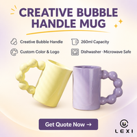 Mug à café en céramique avec poignée sphérique, jaune pastel, lavande, glaçure brillante, 260 ml, logo personnalisé, couleur moderne, pour la maison, vente en gros