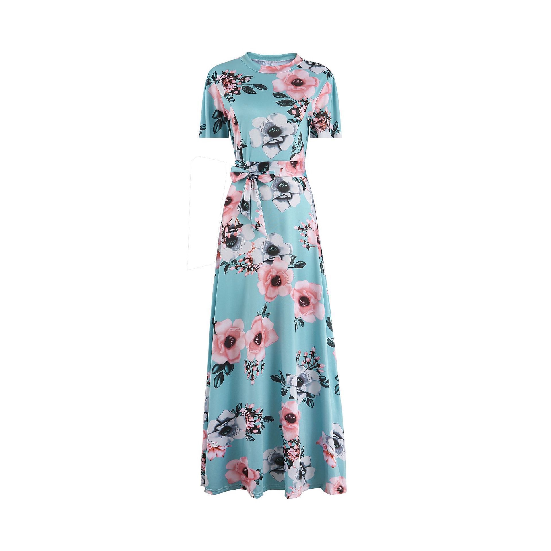 Hano Short Sleeve Long Casual Dress Made With Spandex Polyester For Summer Beachwear Featuring Floral Print And Floor-length Silhouette| Min Order 2