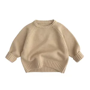 Sweater Supplier Kid Knitwear 100% Cotton Crew Neck Knitted Pullover Baby Sweater For Autumn Winter