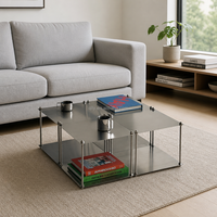 Table basse modulaire en acier inoxydable avec finition tréfilée argentée, style simplicité moderne, meuble de sol, rangement latéral empilable pour salon