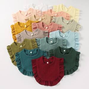 Celemek bayi kualitas tinggi dengan tepi lipit 100% katun kasa renda penutup kancing Bib pola Solid bayi baru lahir liur tumbuh gigi - Product Image 1