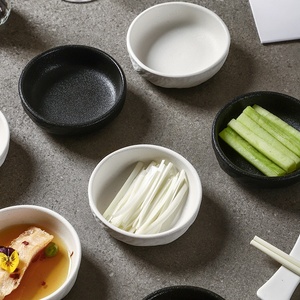 Juego de Platos Redondos de Cerámica para Salsas, Color Blanco y Negro con Textura de <span class=keywords><strong>Roca</strong></span>, <span class=keywords><strong>Plato</strong></span> de Servicio para Restaurantes para Servir Salsas de Aperitivos - Product Image 2