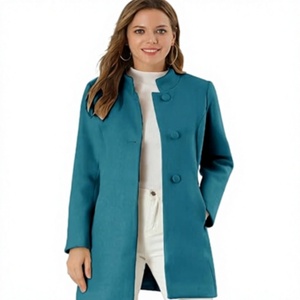 Abrigo Largo Elegante para Mujer, Cuello Alto, Cierre de un Botón, Color Sólido, Mezcla de Lana y Poliéster, Ecológico, Ligero, para Invierno - Product Image 1