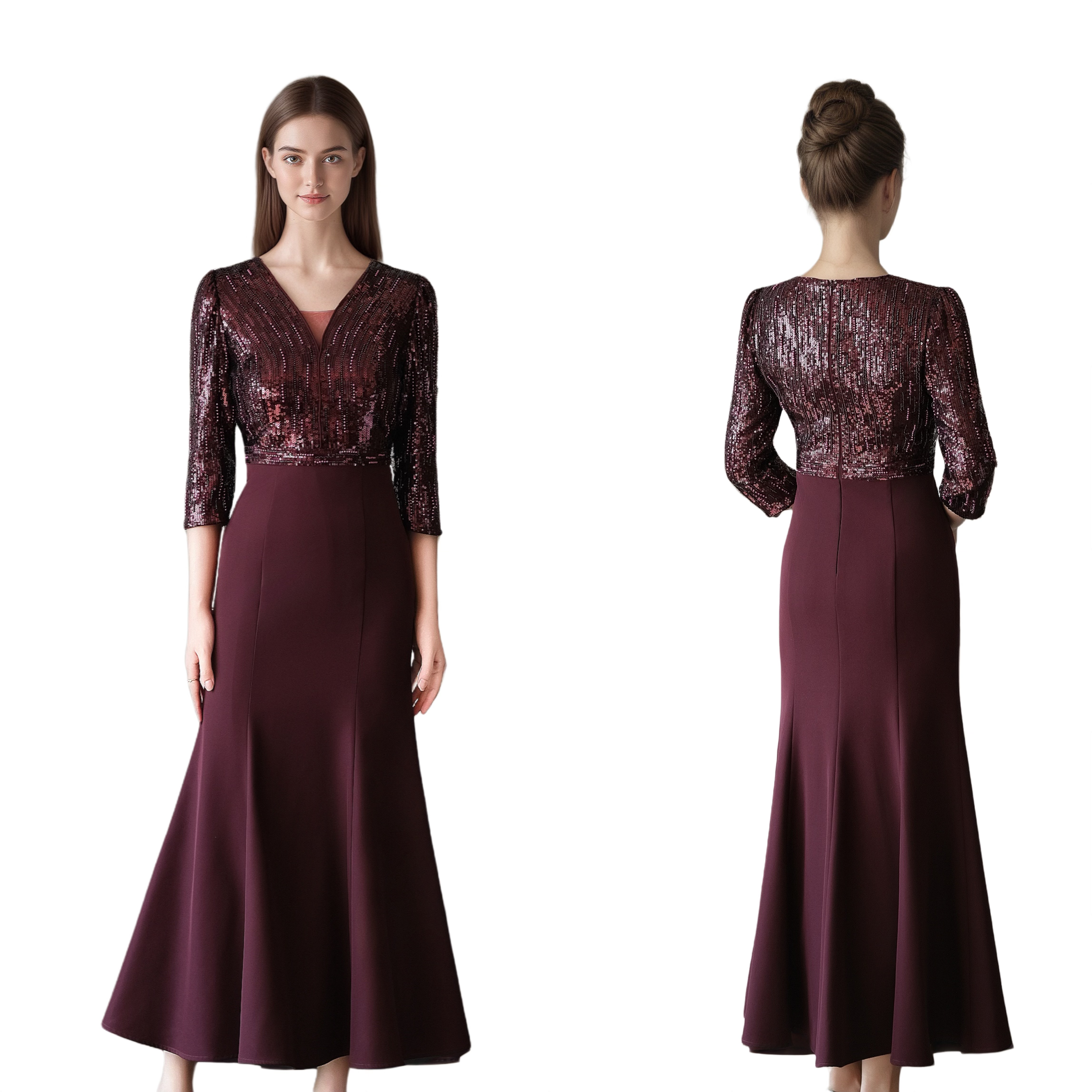 Talla Grande Vestidos Largos De Noche Con Manga Tres Cuartos