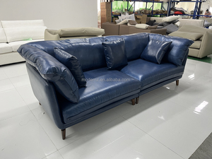 <span class=keywords><strong>Divano</strong></span> Sezionale Moderno di Lusso in Vera Pelle Blu di Alta Gamma, Stile Italiano Europeo, Set 1-2 Posti - Product Image 4