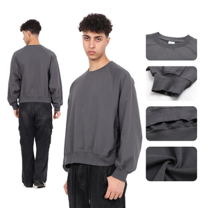 Sudadera de corte holgado con mangas raglán y cuello redondo, 420G, de tejido grueso, con diseño de patchwork, corta y ancha para hombre - Product Image 2