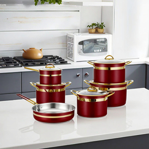 <span class=keywords><strong>Set</strong></span> di pentole moderne ecologiche in acciaio inossidabile da 11 pezzi rosso 399-440F a induzione pentole da forno con coperchi per la cucina di casa - Product Image 6