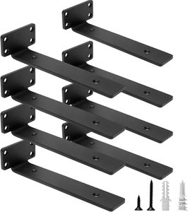 Soportes de estante <span class=keywords><strong>invisibles</strong></span> de alta resistencia Estantes ocultos Soportes en L de hierro fundido de 8 "Soportes de estantería de pared de metal negro industrial rústico - Product Image 1